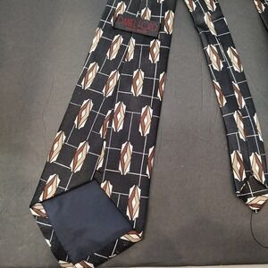 Vtg Daniel Ford Unique Men's Tie Handmade 57" X 4" Black And Browns Diamond Silk